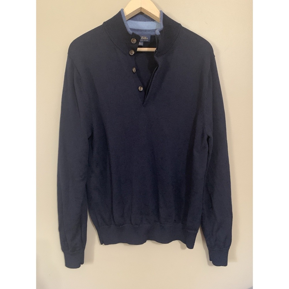 Brooks Brothers Extra Fine Italian Merino Wool Sweater Navy 1/4 Button Up Mens M - Picture 8 of 16